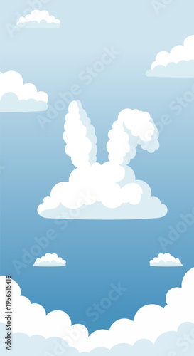 Happy Easter bunny cloud formation floating in a bright blue sky with fluffy clouds