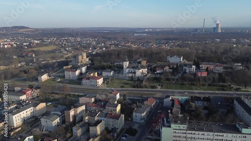 Będzin old city aerial view in the spring