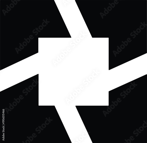 Geometric emblem with four arrowhead shapes forming central cross for abstract, symmetrical, and modern design content
