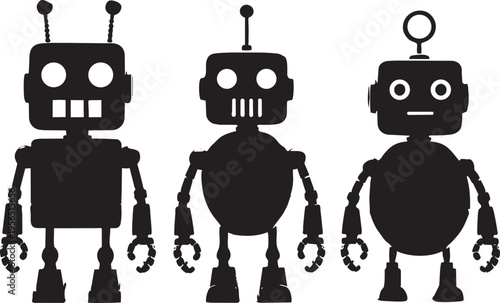 Robot character silhouettes collection showing various mechanical toy designs with different antennas