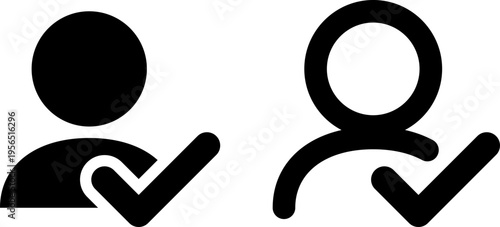 人物の承認アイコン｜ユーザー確認・登録完了を表すシンプルUI素材 User Approved Icon – Person with Check Mark Symbol
