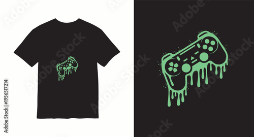 Dripping game controller neon green illustration, modern t-shirt print design