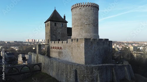 Drone flight aerial view over Castle in Będzin
