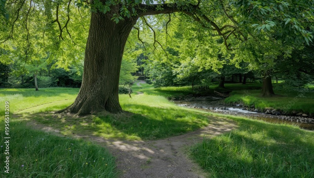Fototapeta premium Branching on a path with a tree