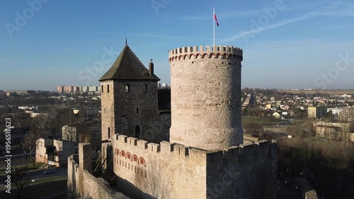 Drone flight aerial view over Castle in Będzin