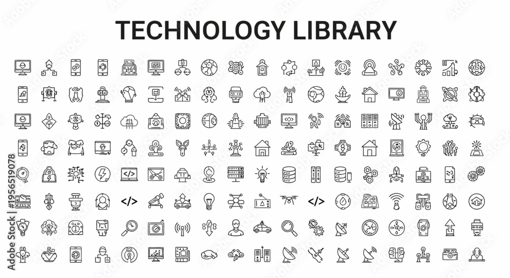 Fototapeta premium Collection of modern technology icons in black and white