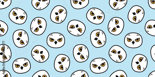 シロフクロウの顔のシームレスパターン クールでかわいい総柄アニマル背景　Snowy Owl Face Seamless Pattern Cool Cute Animal Background
