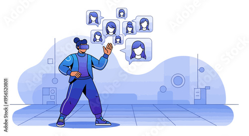 Virtual reality metaverse meeting with avatar colleagues showcasing futuristic connectivity for