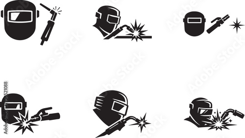 Welding welder icon set vector isolated on white background. Industrial metal work symbol for web UI.