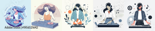 vector of woman playing disc jockey