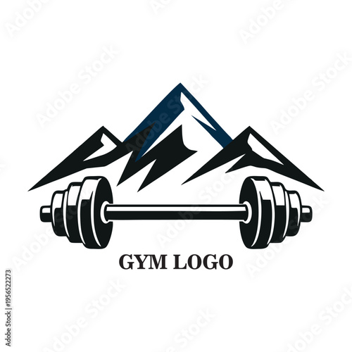 Fitness and Gym Logo Vector - Mountain Peak and Barbell Illustration for Bodybuilding, Outdoor Strength Training, and Athletic Branding