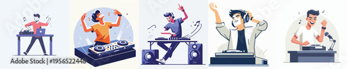 vector of young man playing disc jockey