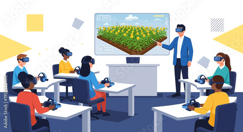 Virtual reality classroom experience in agriculture, students learning through immersive virtual