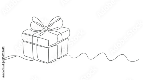 Minimalist line drawing of a gift box with a bow and ribbon