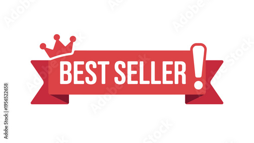 Red ribbon banner proclaiming best seller with a crown icon