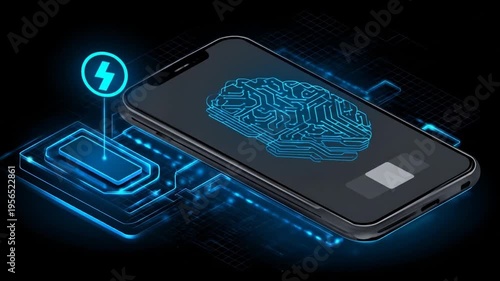 Smartphone digital fingerprint interface with electric charge symbol