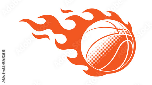 Flaming basketball illustration on a white background dynamic sports design