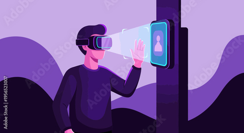 Virtual reality interaction illustration showcasing immersive technology and futuristic user