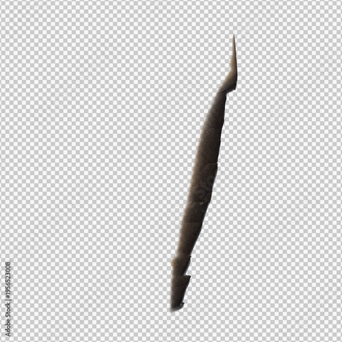 Realistic paper burnt stroke, charred overlay paper side with ash vector illustration isolated on transparent background