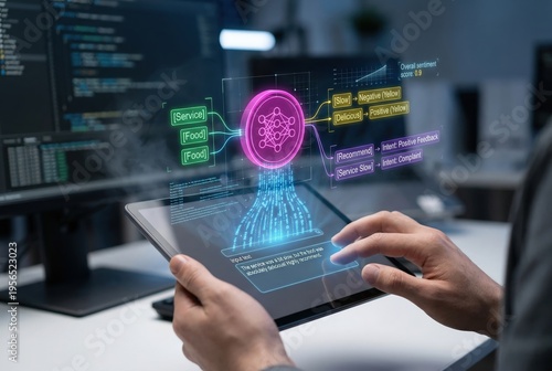 AI natural language processing with holographic pipeline and text