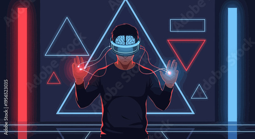 Virtual reality interaction with neural interfaces in futuristic digital landscape