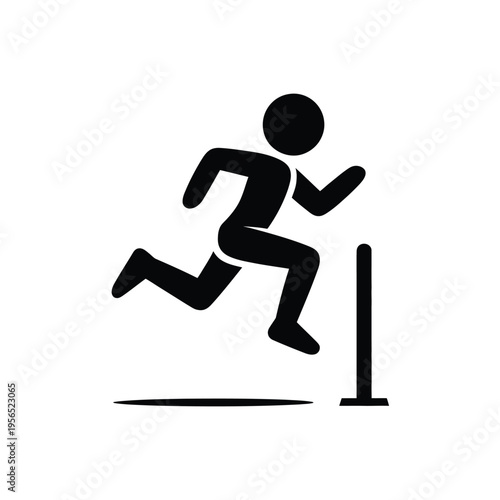 A simple black silhouette of a person running over a hurdle