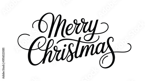 Elegant hand lettered Merry Christmas calligraphy on a white background
