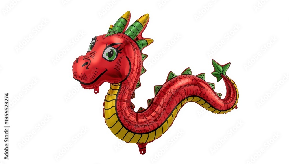Fototapeta premium Isolated balloon of red and green dragon on white background with cutout.
