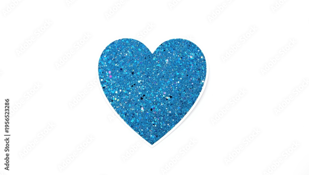 Fototapeta premium Isolated blue holographic glitter heart sticker on white.