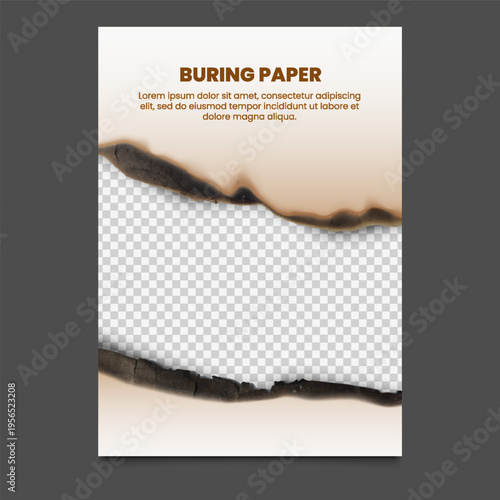 A frame made of burnt, torn paper along the top and bottom edges with an insulated center.