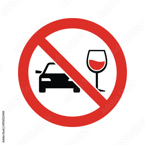 No drinking and driving a warning sign depicting a car and wine glass