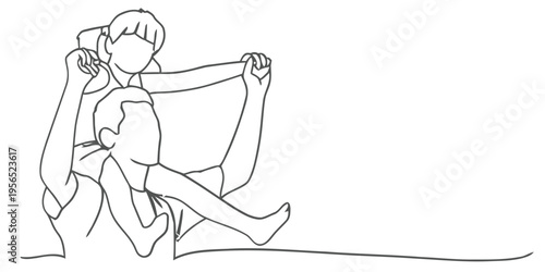 Continuous line drawing of a mother and child embracing tenderly