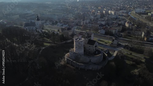Drone flight aerial view over Castle in Będzin