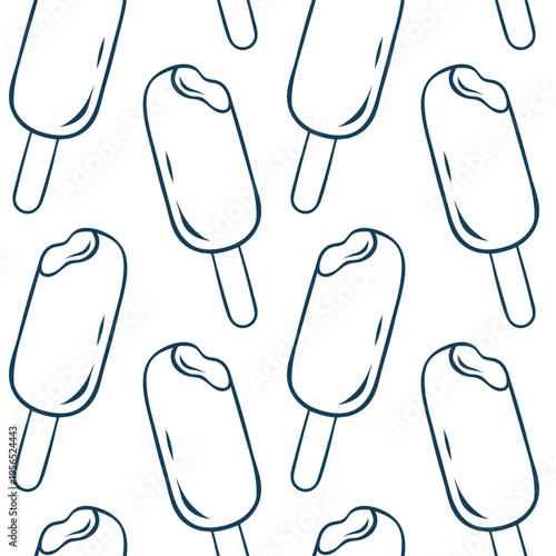 Hand-drawn chocolate ice cream bar pattern in simple blue line technique. Mediterranean-inspired vector print for summer events, ice cream packaging or recipe cards