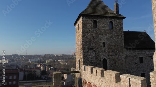 Drone flight aerial view over Castle in Będzin