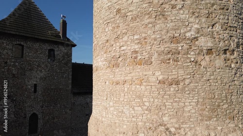Drone flight aerial view over Castle in Będzin