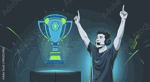 Victorious gamer celebrates championship win, embodying the essence of esports excellence