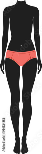 Original name(s): Black silhouette vector illustration of female figure in coral pink briefs symbolizing fashion, anatomy, and clothing design.eps
