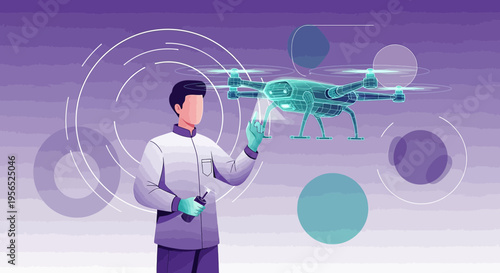 Virtual drone interaction concept, showcasing a futuristic user experience with unmanned aerial