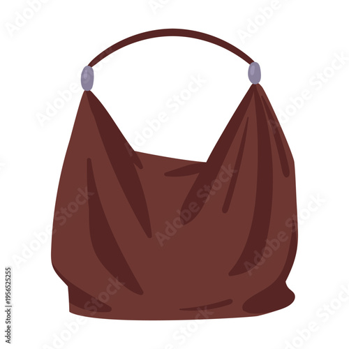 Stylish woman bag. Casual suede bag, fashionable shopper bag flat vector illustration. Womens accessory isolated on white