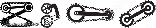 Detailed vector illustrations of abstract circular gears and chain links in monochrome outline
