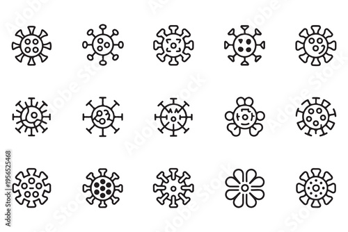 Set of Coronavirus and Bacteria Line Icons for Medical and Science Design
