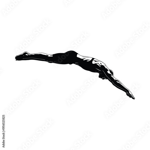 Silhouette of a swimmer in mid-dive, capturing the grace and athleticism of the sport in a minimalist style
