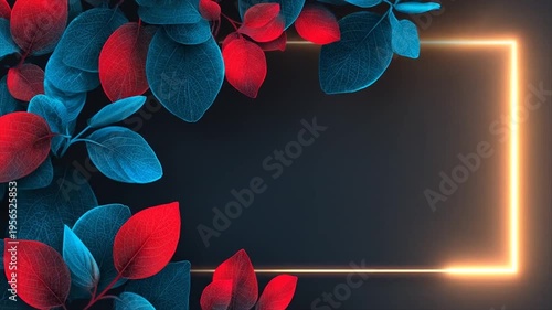 Vibrant leaves with neon frame for design and creative projects