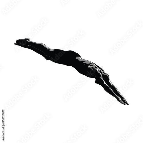 Silhouette of a diver in mid-dive, capturing the grace and athleticism of the sport against a plain background