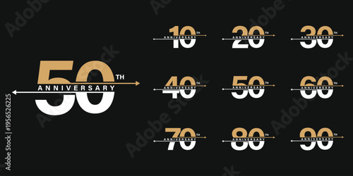 Bild auf Leinwand Collection of golden and white anniversary celebration logos on a sleek black ba