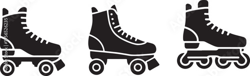 Three inline roller skate silhouettes displayed side-by-side in a graphic illustration
