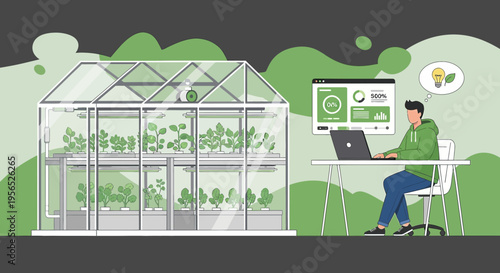 Technological integration in modern sustainable farming with digital monitoring system for plant