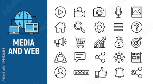 Media and web icons global communication technology and digital content