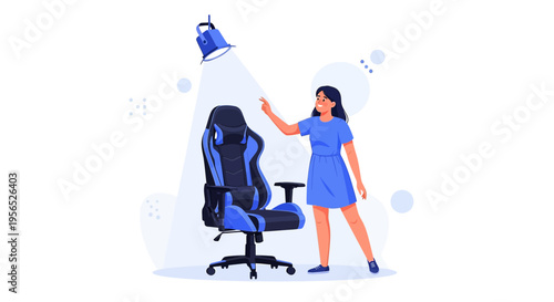 Trendy presentation of a gaming chair with an influencer highlighting its design features